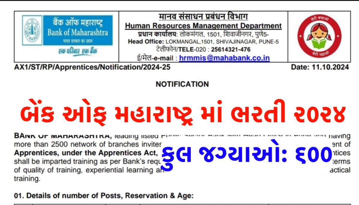 Bank Of Maharashtra Apprentice Recruitment 2024 Recruitment in Bank of Maharashtra