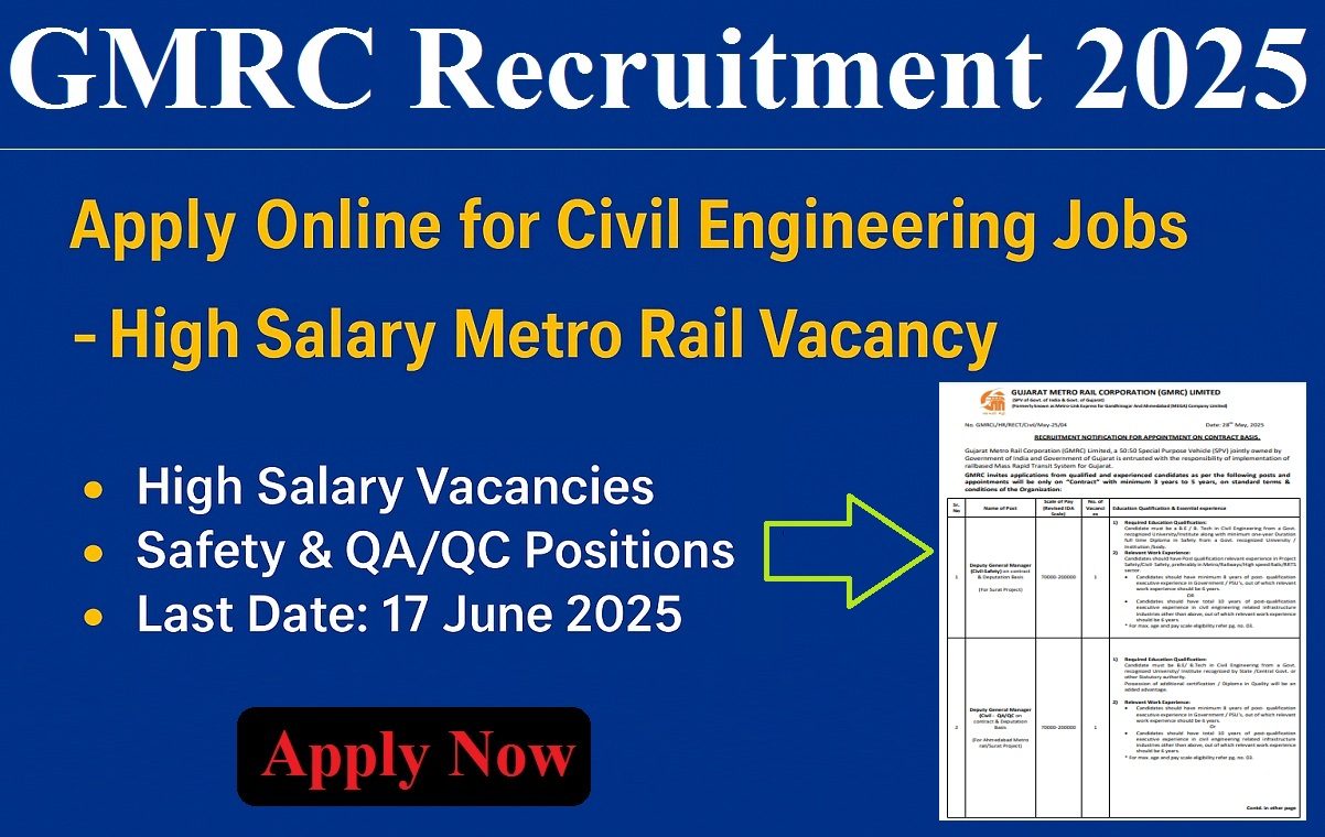 GMRC Recruitment 2025 Exciting Career Opportunities in Gujarat Metro Projects