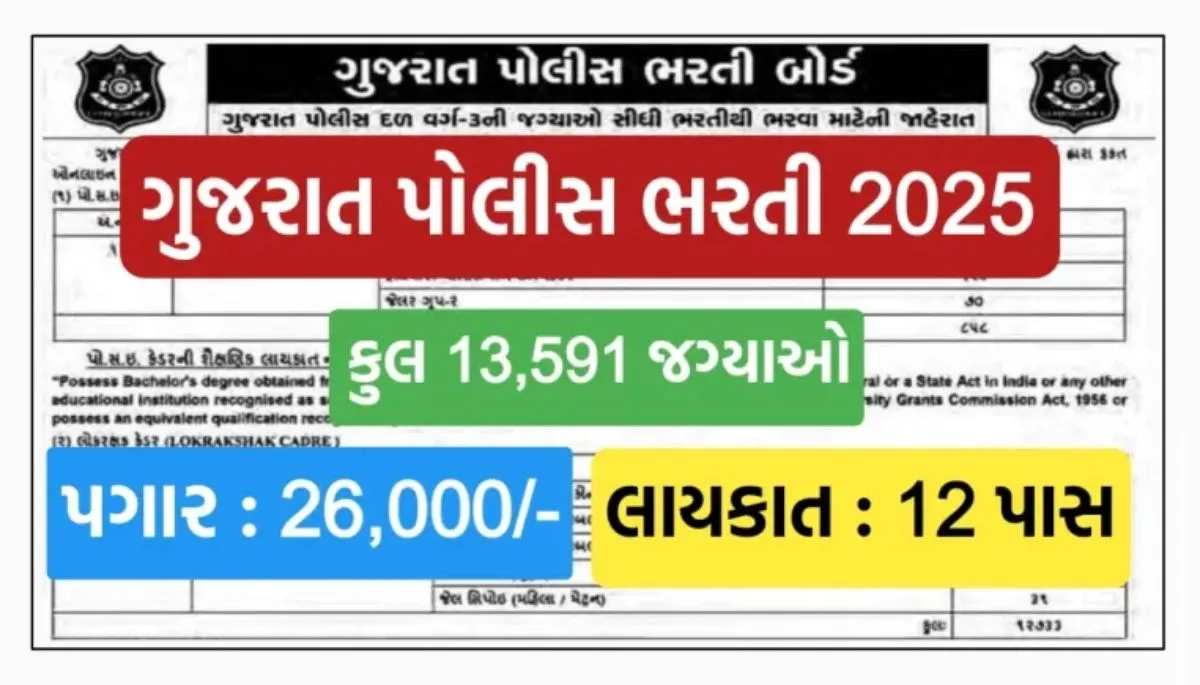 Gujarat Police Recruitment 2025: Notification Out for 13,591 Vacancies (PSI, Constable & Jail Sepoy)