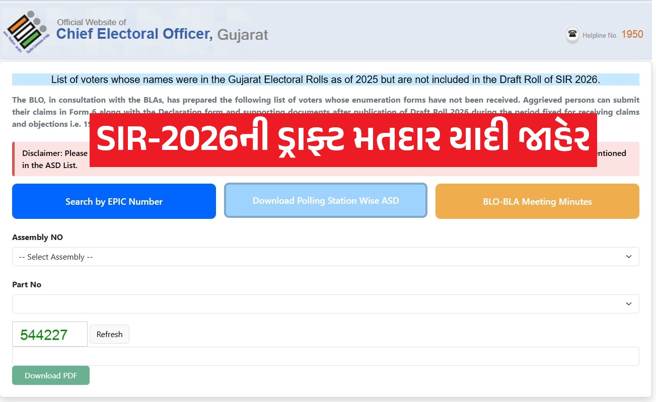 Gujarat SIR Voter List 2026 draft roll released showing district wise electoral roll update