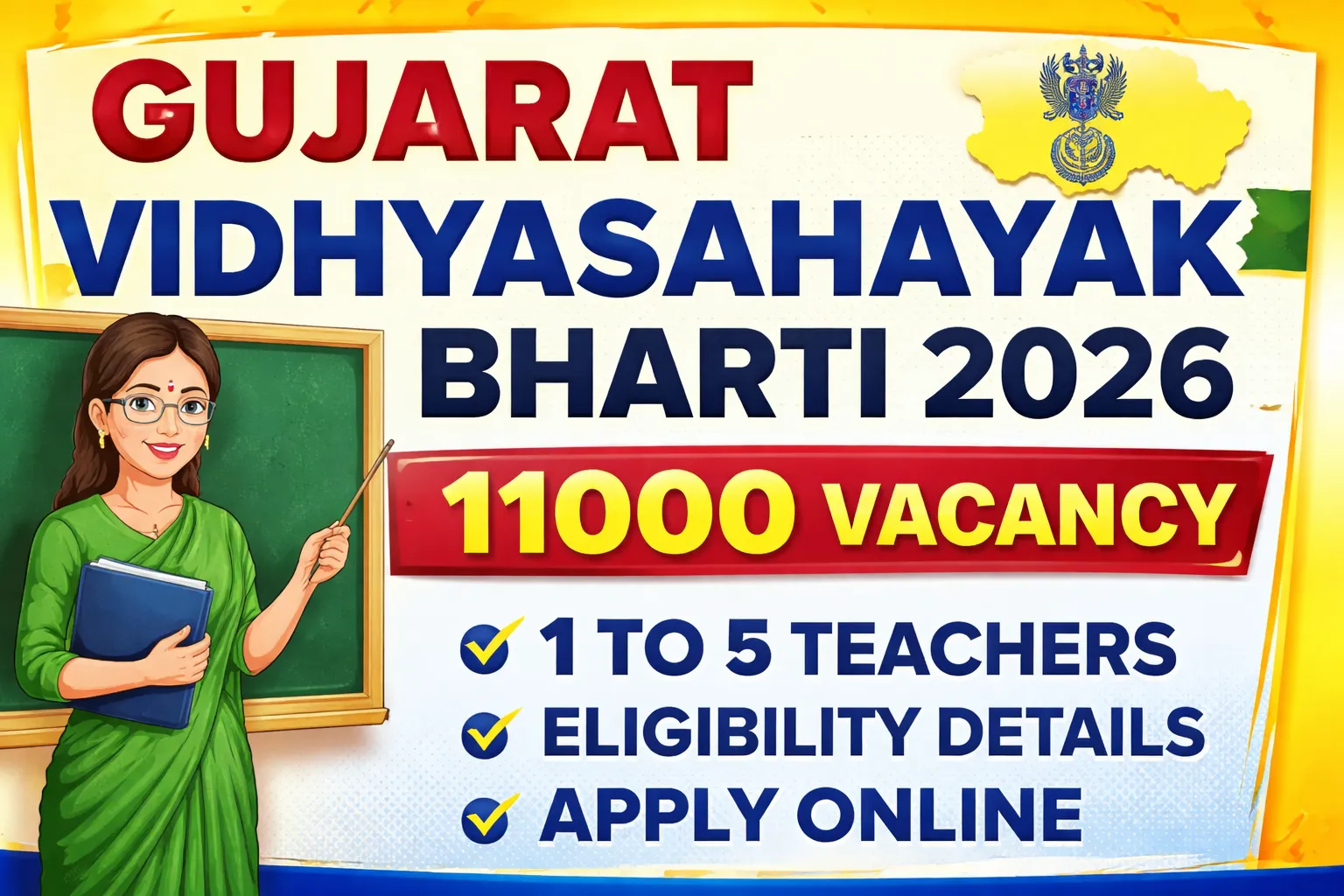 Gujarat Vidhyasahayak Bharti 2026 11000 vacancy primary teacher recruitment apply online