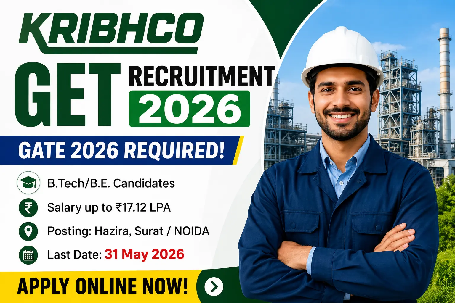 KRIBHCO GET Recruitment 2026 Apply Online, Eligibility, Salary, GATE 2026 Required