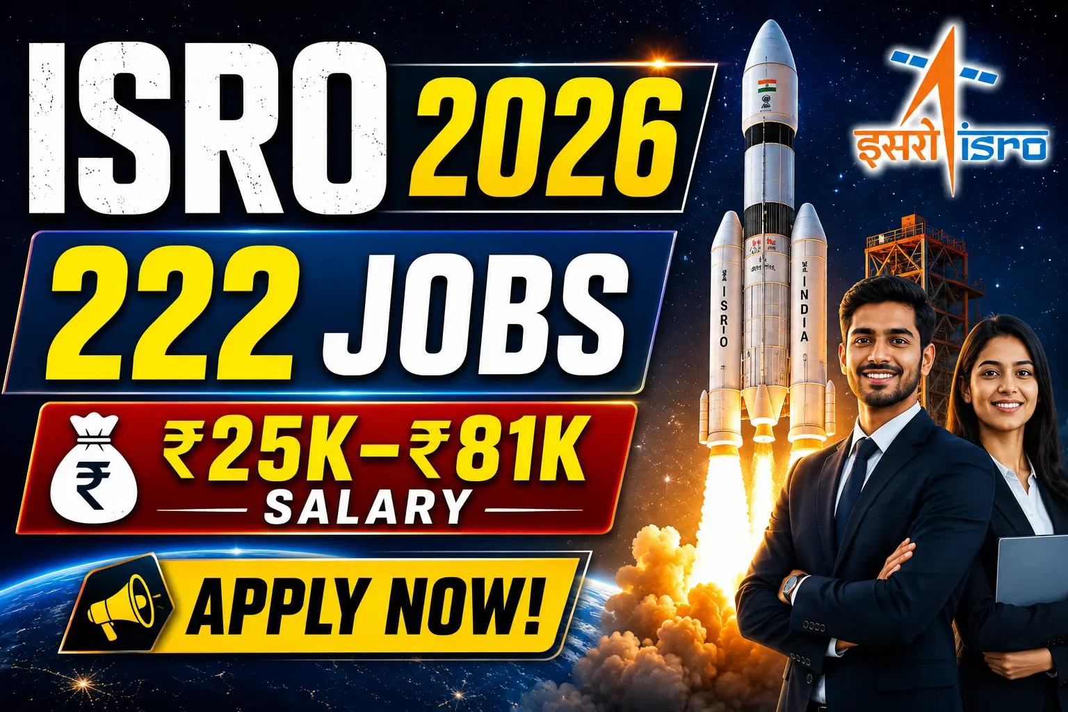 ISRO Recruitment 2026 notification has been released for 222 Assistant, Junior Personal Assistant, Upper Division Clerk, and Stenographer vacancies. Check eligibility, salary, age limit, selection process, important dates, and how to apply online.