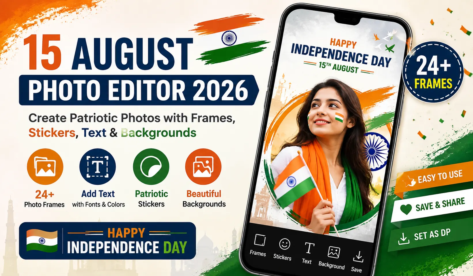 15 August Photo Editor 2026 with Independence Day photo frames