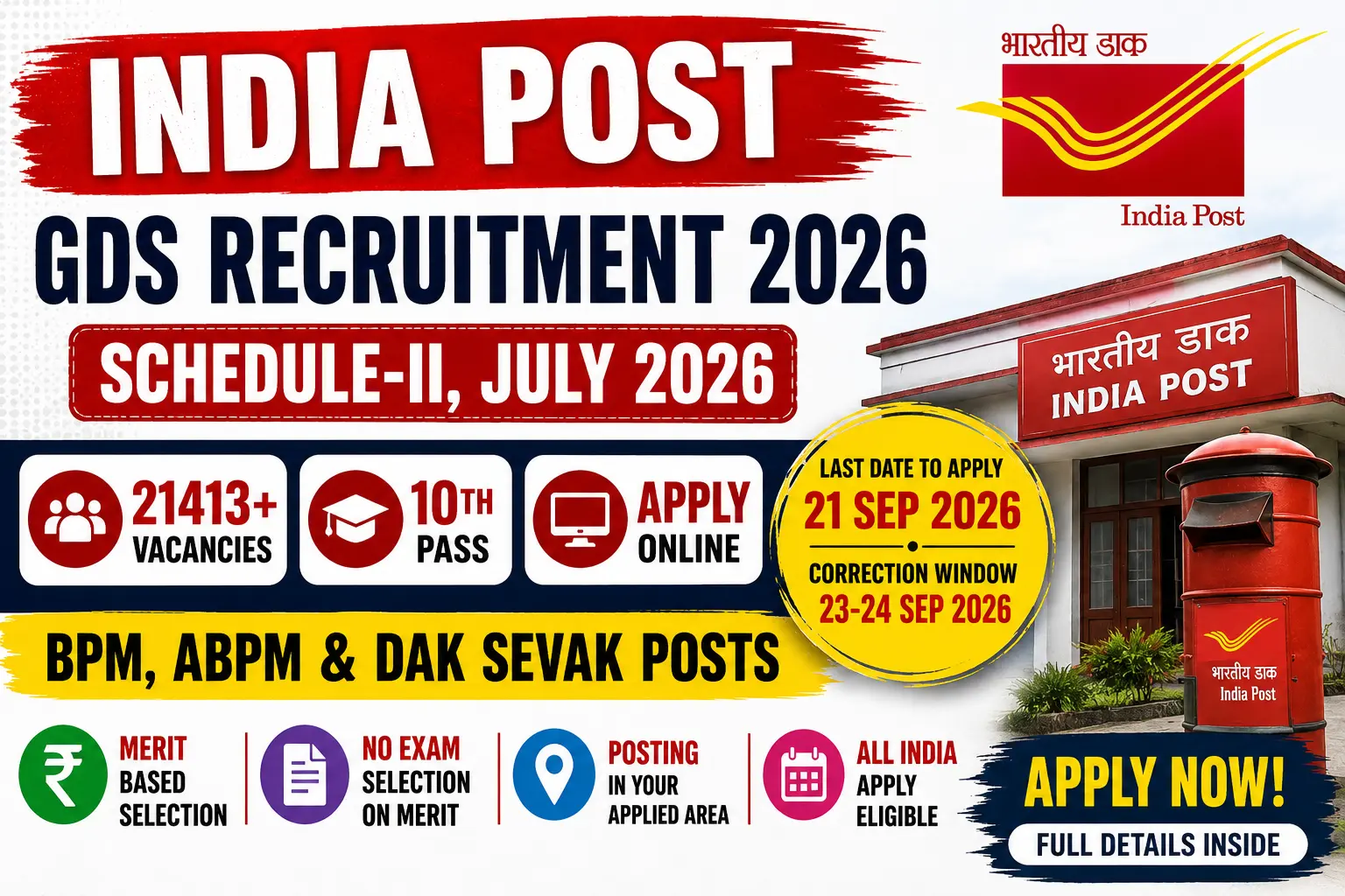 India Post GDS Recruitment 2026 Apply Online, Eligibility, Vacancies, Selection Process & Important Details
