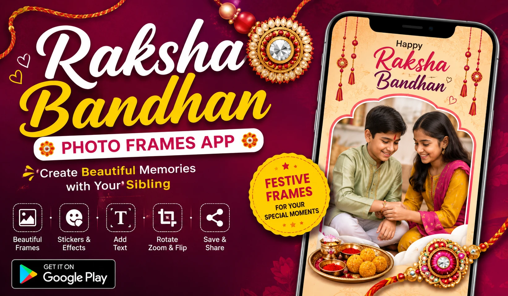 Raksha Bandhan Photo Frames App for creating beautiful festival photos